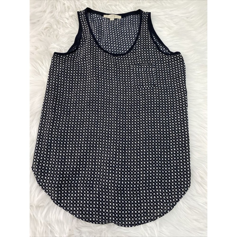 Ann Taylor LOFT black floral blouse Sleeveless Size S Front Pocket EUC ☑️